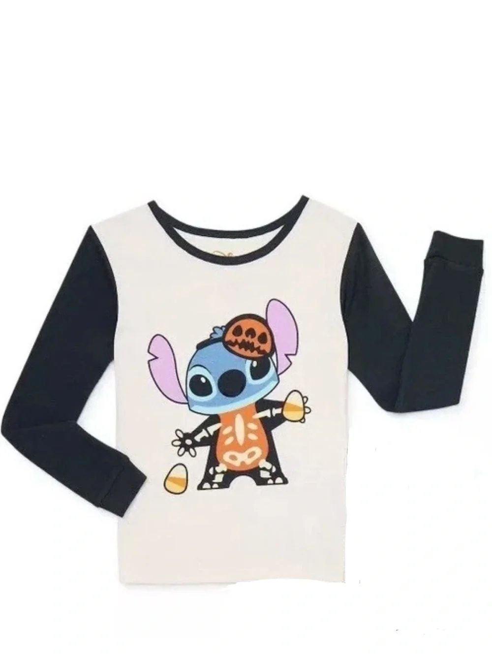 Girl's Disney Halloween PJ Sz 4 Stitch as Skeleton with Candy Corn (LS Top Only)